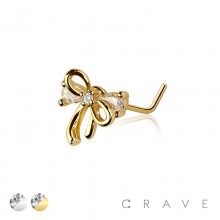  MULTI CZ RIBBON 316L SURGICAL STEEL L-SHAPE NOSE RING